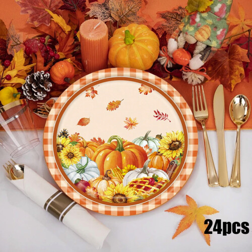 Χάρτινα πιάτα Yhmxh24PCS για την Ημέρα των Ευχαριστιών, Φθινοπωρινή συγκομιδή 1