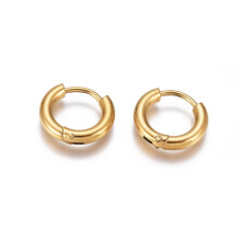 2 páry kruhových náušnic z nerezové oceli 304 s iontovým pokovením (IP) a kroužkem z chirurgické nerezové oceli 316, zlatý 13x2,5 mm,