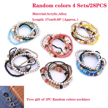 AYYUFE Willekeurige kleuren4 sets/28 stuks Boho armbanden voor dames, Boho Bohemian mix, meerlaagse elastische kralenarmbanden voor een feest