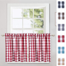 Cortinas Haperlare 66 cm L x 61 cm A, xadrez vermelho e branco, para cozinha ou café, em fios grossos tingidos, que filtram a luz, 2 painéis.