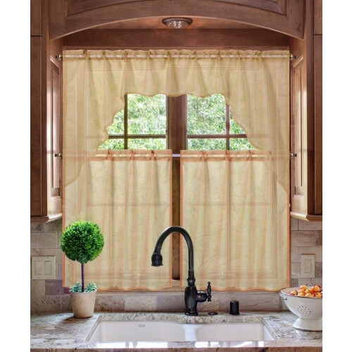 SAMIMPORT-2011 Glam Gray Solid Plain Luxurious Sheer Organza Kitchen Curtains, 27” x 36” (2Panels)