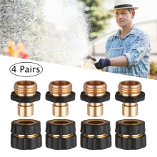Conjunto de 4 pares de conectores rápidos de alumínio para mangueira de jardim, padrão 3/4", compatíveis com adaptador de torneira de latão para