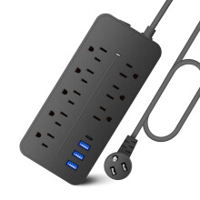 Anself Flat Plug Strip with Long Cord and USB C Port for Desk