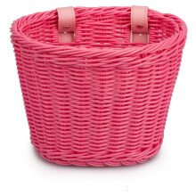 Rattan Bike Basket Adjustable Hand Woven Bike Basket, PE Waterproof Bicycle Front Basket for Kids Children Bike, Pink
