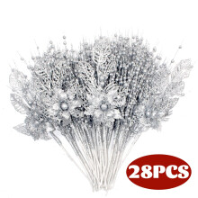 Christmas Picks Floral Picks Berry Picks Glitter Twigs Decor for Christmas Tree Wreath Garland 28Pcs Silver