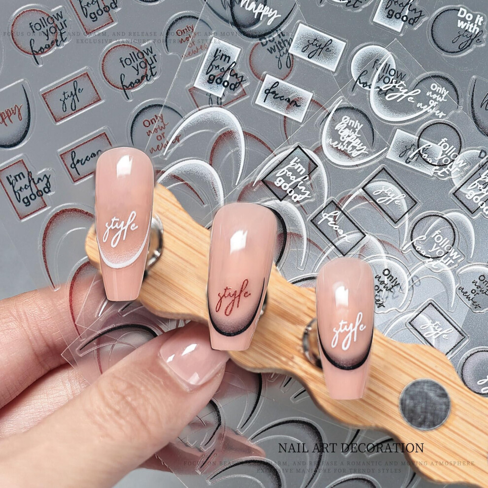 10 Sheets French Tip Nail Art Stickers, 3D Letter SelfAdhesive Nail Decals, 10 Colors