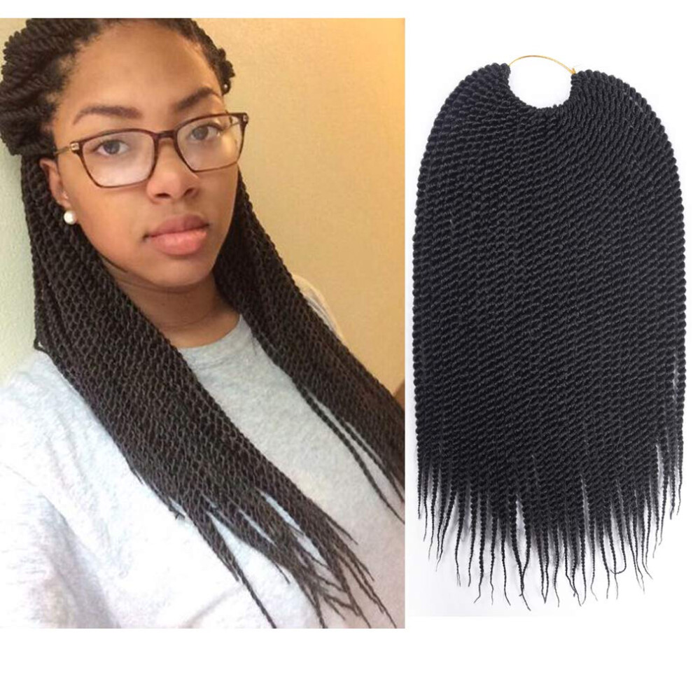 Unisex Black 7Packs 16Inch Senegalese Twist Crochet Braids For Women, Synthetic Hair Extensions 1B Color