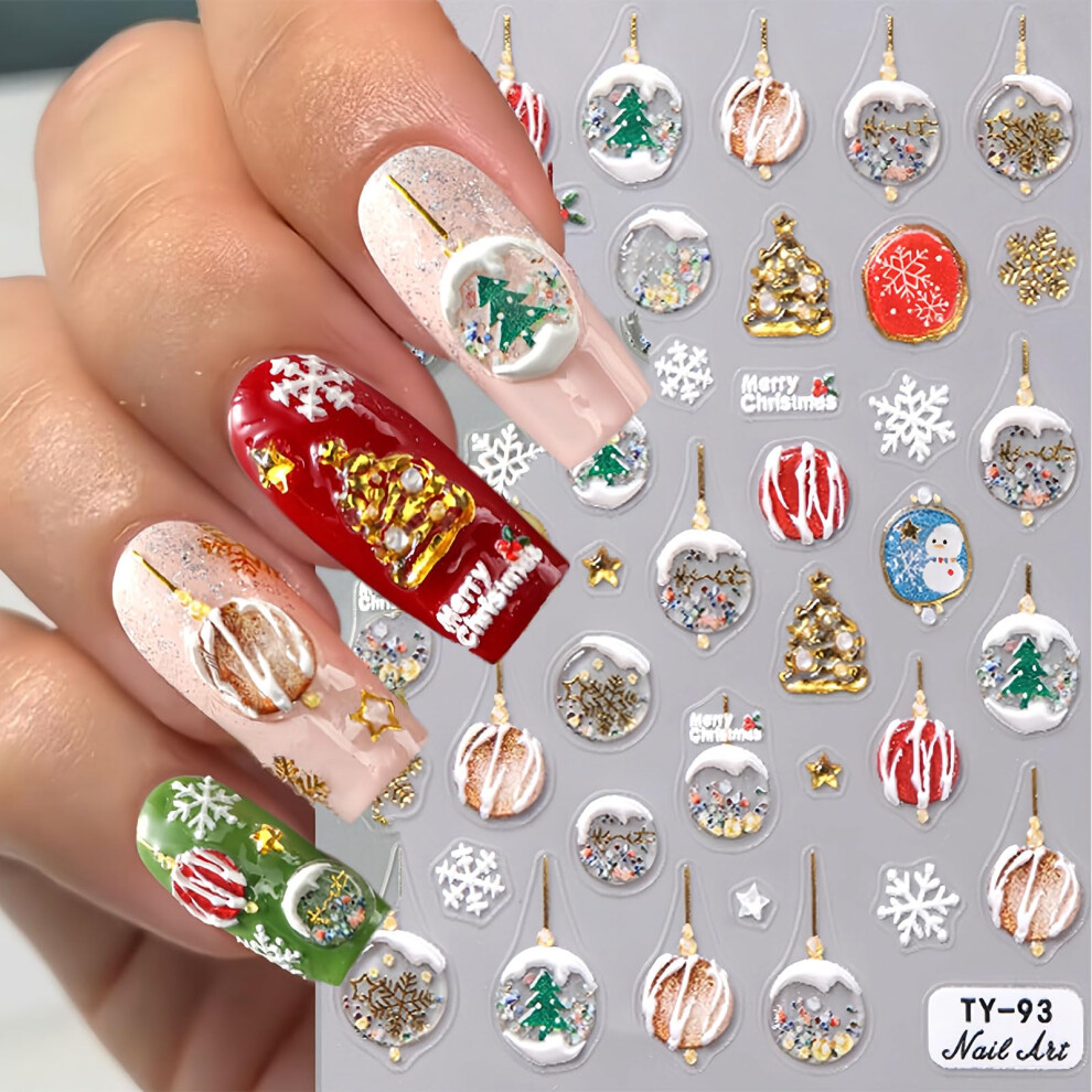 Christmas Nail Stickers 5D Embossed SelfAdhesive Decals for Holiday Manicure Snowman Tree