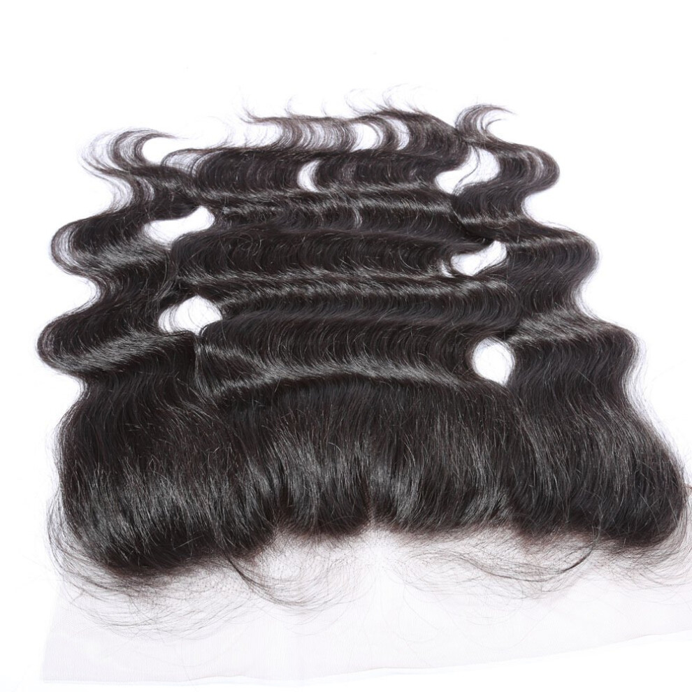 Unisex Brazilian Body Wave 13X4 Lace Frontal Closure With Baby Hair Preplucked Hairline Bleached Knots 10Inch Natural Color