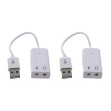 2X 3.5mm Microphone Earphone Socket USB 2.0 Sound Card Speaker Audio Adapter White