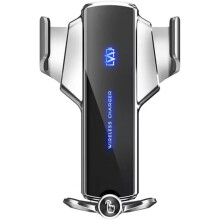 Supporto wireless per auto con presa automatica, display a LED e certificazione Qi (argento)