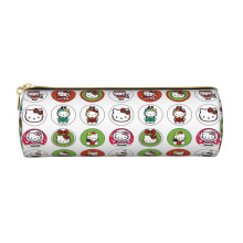 Geantă cilindrică de depozitare pentru creioane din piele cu imprimeu Hello Kitty de Crăciun, geantă de creioane de mare capacitate, geantă