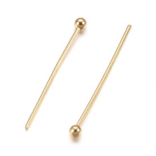 Kugelkopfstifte aus Edelstahl 304, echt 24 Karat vergoldet, 22 x 0,6 mm, Kopfstärke: 2 mm