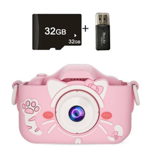 Câmera rosa para crianças, câmera digital de 2 polegadas para crianças, brinquedo digital.