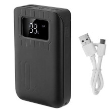 [Paquete de 2] Batería externa portátil de 10000 mAh con doble puerto USB, pantalla LCD, linterna, entrada tipo C, micro USB y Lightning.