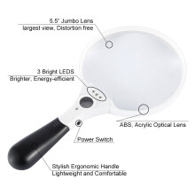 Extra Large LED Handheld Magnifying Glass with Light2X4X25X Lens Illuminated Reading Magnifier