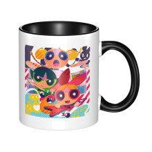 The Powerpuff Girls Ceramic Mug 11 Oz, Cute Coffee Cup for Men & Women, Unique Handle Design for Home Office, Christmas Holiday Gift, Black