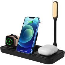 4-i-1 trådlöst laddningsställ, snabb trådlös laddningsstation för kompatibel med Apple-produkter, iWatch SE/6/5/4/3/2, kompatibel med AirPods