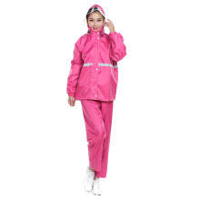 Yesbay 1 Set Adults Rain Suit Waterproof Breathable High Visibility Reflective Strip Outdoor Rain Jacket Trouser Men Women Hooded Rainwear Rain Gear