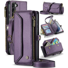 Custodia a tracolla compatibile con Samsung Galaxy S21Plus, portafoglio con cerniera, scomparto per banconote, protezione RFID, custodia a