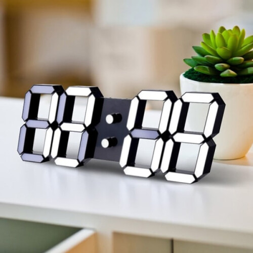 3D LED Digital Clock Wall Glowing Night Mode Adjustable White 2