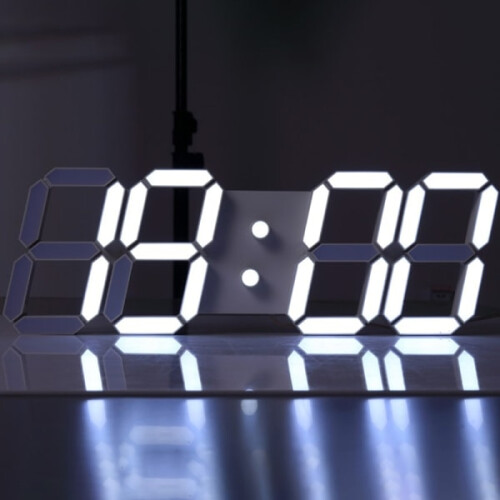 3D LED Digital Clock Wall Glowing Night Mode Adjustable White 1