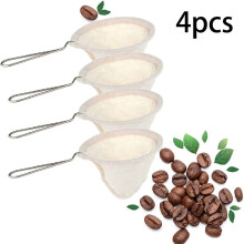 Lot de 4 filtres à café en flanelle réutilisables avec poignée, accessoires de café faits main pour la maison