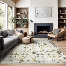 Vintage Boho Area Rug 5x7 ft, Light Green, Machine Washable with Non-Slip Backing, Indoor Vintage Bohemian Home Decor, 1 Pack