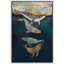 Ungerahmter Leinwanddruck: Wale mit Punkten unter blauem Meer, abstrakte Wildniskunst, 40 x 60 cm, Weiß – passend zu moderner Wohnkultur