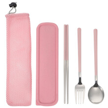 1 Set of Stainless Steel Camping Cutlery Set Convenient Chopsticks Cutlery Bag