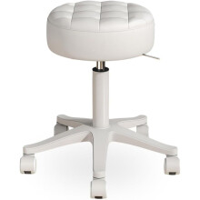 WSYW Round Rolling Stool with Wheels PU Leather Swivel Height Adjustment Spa Drafting Salon Work Office Massage Stools Task Chair, White