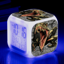 LED budík s dinosaurom, svietiace digitálne stolové hodiny pre deti a dospelých, kreatívny farebný darček - HTNL#982