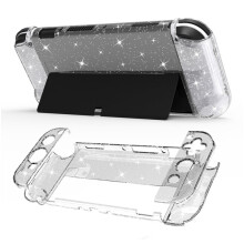 Funda transparente con purpurina compatible con Nintendo Switch OLED, carcasa protectora rígida con acabado brillante - Diseño compatible con la