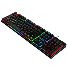 Klawiatura gamingowa Godom USB z przewodowym podświetleniem LED w kolorze tęczy, cichymi, ruchomymi klawiszami, ergonomiczna, mechaniczna
