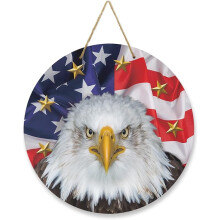 4th of July Welcome Wreath for Front Door, Patriotic Wall Decor, Independence Day Wooden Sign, 12 Inch Farmhouse Porch Decoration