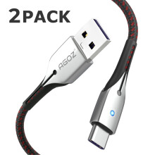 Cabo USB-C AGOZ2Pack com carregador rápido e luz LED, compatível com Samsung Galaxy Tab S9, S8, S7, S7FE, A9+ 5G, A8, A7, A7Lite, S6 (1,8 m)