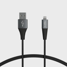 Cavo Lightning Shield argento e nero certificato MFi, caricabatterie rinforzato in Kevlar intrecciato compatibile con tutti i dispositivi iPhone