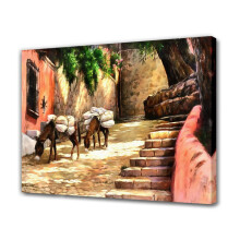 Pictură decorativă cu măgari cu mărfuri, poster pe pânză, decor dormitor, peisaj sportiv, decor cameră de birou, cadou, stil ramă, 08x12inch