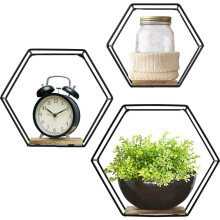 Yirtree Geometrische sechseckige Wandregale, Metall & Holz, Aufbewahrungsmöbel für Schlafzimmer, Wohnzimmer, Badezimmer, Küche, Büro