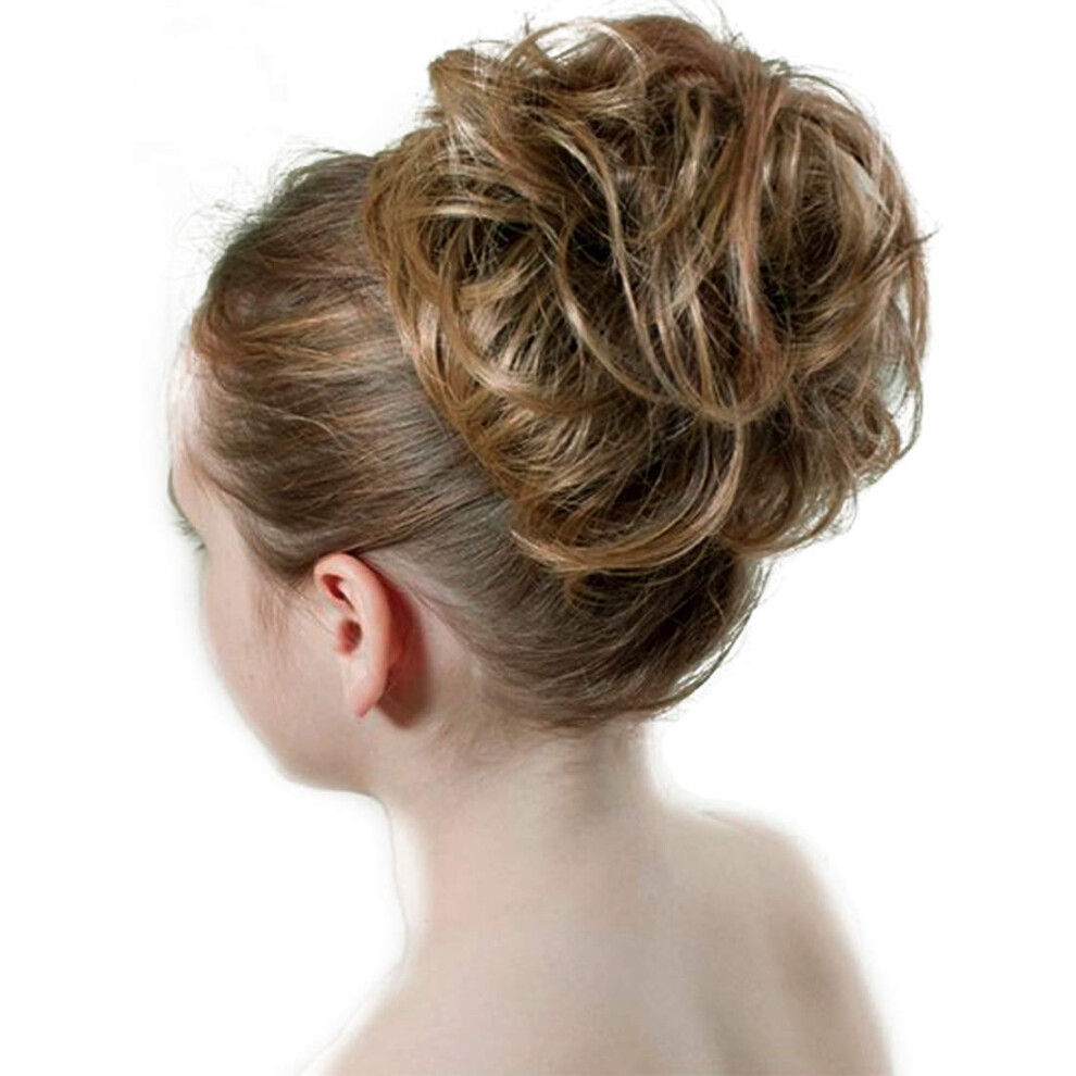 Unisex Hair Bun Extension With Natural Wavy Texture, Messy Ponytail Chignon Hairpiece, Ash Blonde