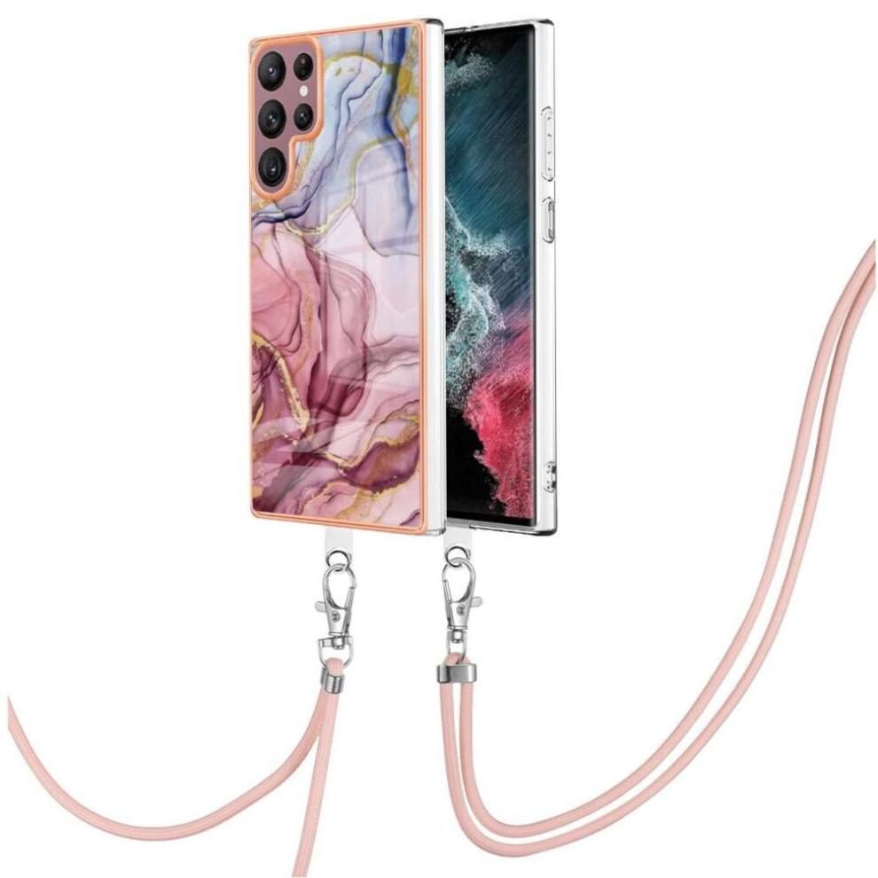 Case For Compatible With Samsung Galaxy S23 Ultra 5G Marble Soft Tpu Bumper Detachable Strap Crossbody Lanyard Cover 9164030303430