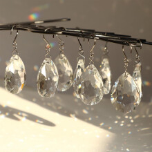 Quinlirra 10pcs 37mm Clear Crystal Teardrops Chandelier Parts, compatible with lamp, window, Christmas tree decoration suncatcher