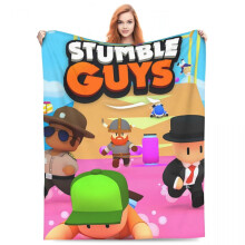 Deka Stumble Guys Anime - měkká flanelová, 152 x 132 cm, lehká, na cesty, do kanceláře, pro děti, dekorativní dárek