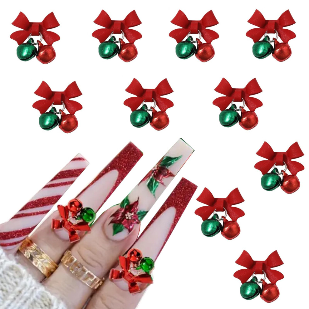 10Pcs Christmas Nail Charms 3D Bell and Bow Decorations Alloy Holiday Nail Jewelry for Manicure