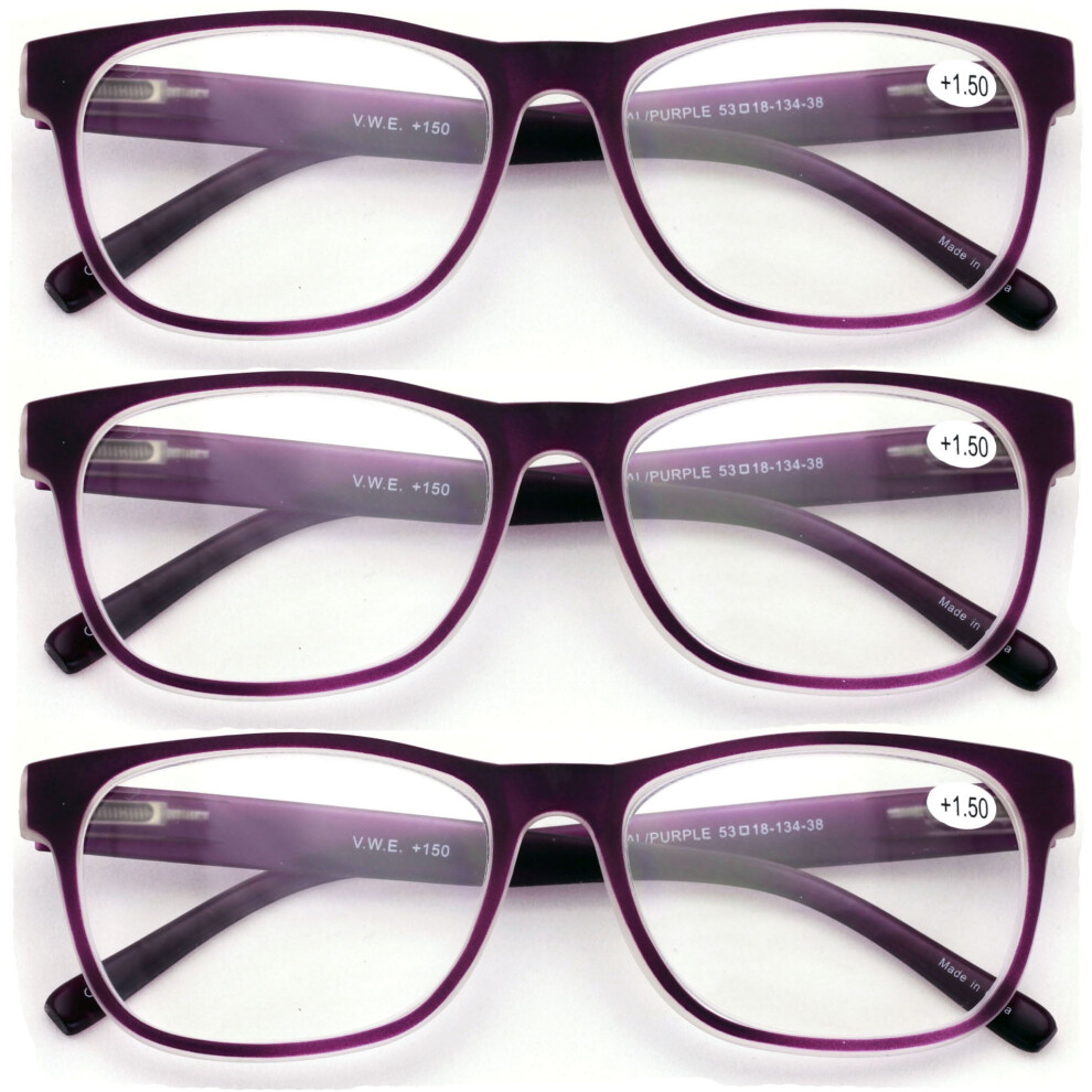 3 Pairs Matte Translucent Classic Lightweight Reader - Spring Hinge - Unisex Reading Glasses