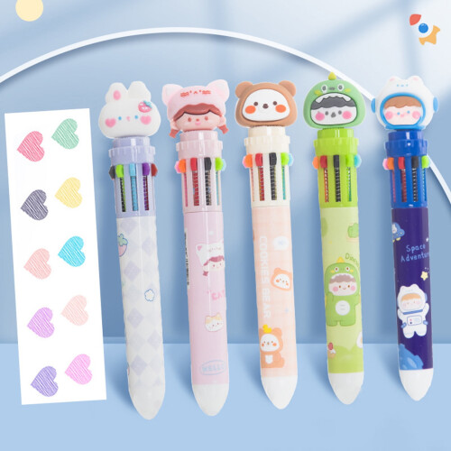 Στυλό Hesroicy Comfortable Grip - Τύπος ώθησης, ομαλή γραφή, δέκα χρωμάτων, στυλό κινουμένων 2