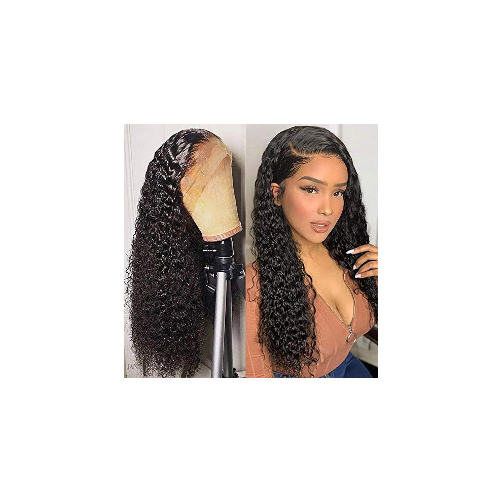 Unisex Black 13X6 Lace Front Wig Brazilian Remy Human Hair 8 Inch Wet Wavy Glueless Pre Plucked With Baby Hair