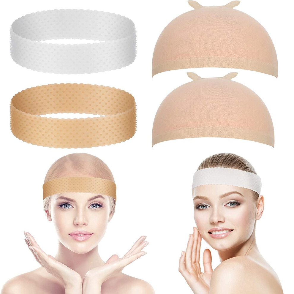 Unisex 4Pcs Silicone Wig Grip Band, Skin Color, Sweatproof Non-Slip, Stretchy Nylon Cap Compatible With Wigs For Yoga & Sport
