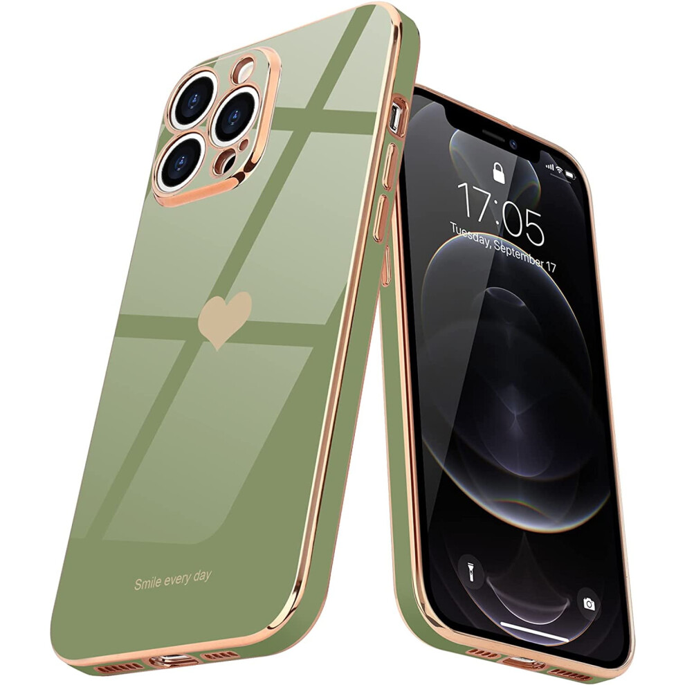 Cute Love-Heart Bling Soft Case For Iphone 12 Pro Max, Light - Shockproof Bumper With Raised Camera Protection For Women & Girls Green 9110895144220