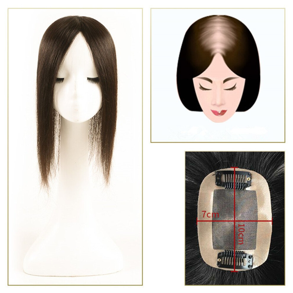 Unisex Brown Human Hair Topper For Women With Thin Hair, 12' Dark Clipin Crown Wiglet For Volume